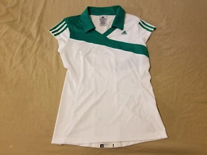 Womens adidas Polo Shirt M Medium White Green Athletic Soccer - Picture 1 of 7