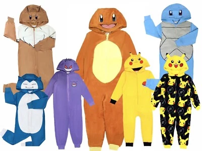 POKÉMON Jungen Pokemon 1 Onesie Hood Fleece Pikachu Charmander Gengar Snorlax Mädchen 3-12 Jahre