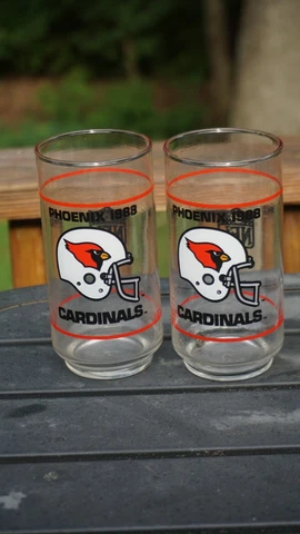 2 Vintage tall Phoenix Cardinal Glasses Cover