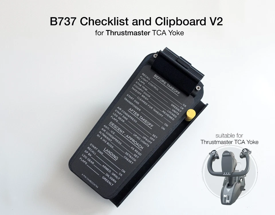 Lista di controllo e clipboard tipo 737 per Thrustmaster TCA Yoke edizione Boeing - Immagine 1 di 4