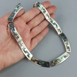 Vintage Mexico Abalone Sterling Silver Inlay Necklace Mid Century Collar Catalan - Picture 1 of 5