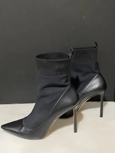Jimmy Choo 9.5 US / 40 EU I Want Choo Brandon Black Leather Elastic Ankle Boots - Picture 1 of 11