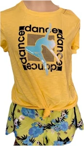 NWT JUSTICE GIRLS DANCE LADDER TEE & Floral Yellow Green Running Shorts Size 8 - Picture 1 of 8
