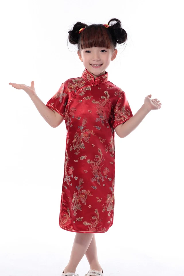 Girls Chinese Dress Cheongsam Qipao New Year Dress Dragon Phoenix Children 2T-16 - Image 1 of 1