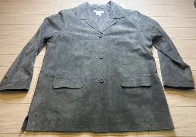 Blazer Jessica Holbrook Cuero Gamuza Para Mujer 1X Azul Gris Largo Medio Forrado Foto 1 de 4