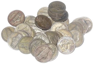 Rollo de (40) níquel de guerra 1942-1945. 35% plata. $2 FV. Circulado. - Imagen 1 de 2