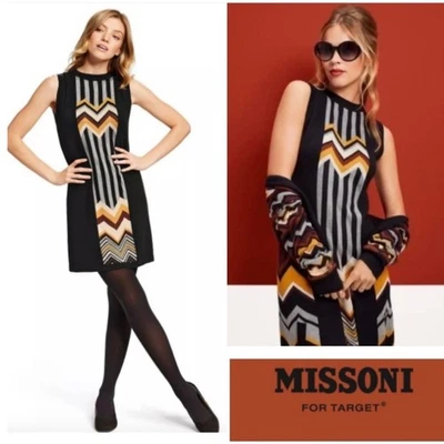 Missoni x Target 黑色无袖针织雪佛龙迷你换装连衣裙女式大号 — 第 1/4 张图片