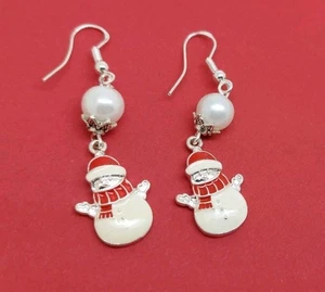Schneemann Ohrringe Modeschmuck  mit 925er Silberohrhaken Weihnachten Winter - Bild 1 von 3