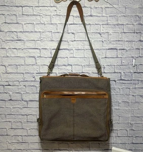Hartmann Garment Bag Tweed with Leather Trim Large Folding Travel Bag Vintage - Picture 1 of 14