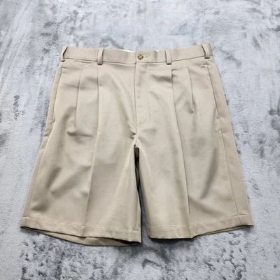 Grand Slam Shorts Mens 38 Tan Khaki Pleated Bermuda Chino Golf Gripper Waistband - Image 1 of 4