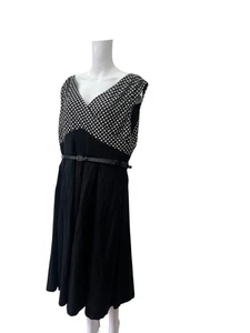 Lindy Bop Cotton Fit & Flare Dress Size 22 Women EU 50 Vintage Black Polka Dot - Picture 1 of 12