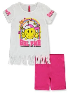 Cute 4 U Girls' 2-Piece Smile Bike Shorts Set Outfit Color: white Size: 4 - Picture 1 of 1