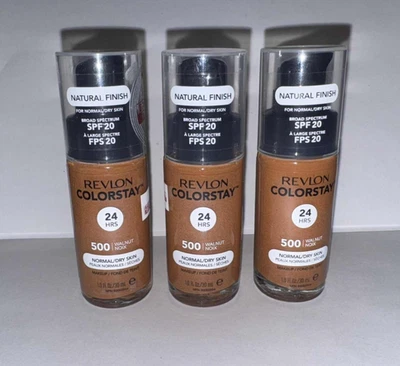 X3 Bottles~ REVLON Colorstay NATURAL FINISH Makeup Foundation~ 500 WALNUT  SPF20 - Image 1 of 2