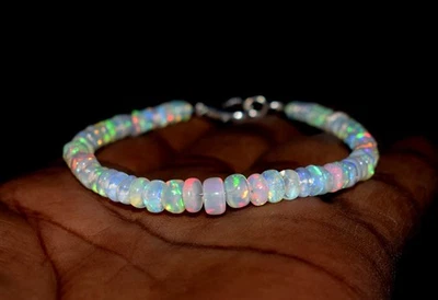 Natural Ethiopian Wello Fire Opal Gemstone Fire Beads 7.5"Bracelet F0602 - Image 1 of 4