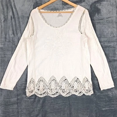 Top de mujer mediano crochet boho chic floral bordado cabaña gasa campesina Foto 1 de 4