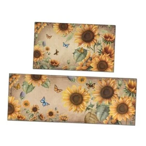 Sunflower Kitchen Rugs, Kitchen Mat Set of 2, Rustic Sunflowers Farmhouse - Picture 1 of 8