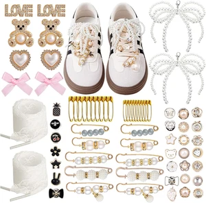 72 Pcs Sneaker Charms: Pearl Rhinestone Shoelace & Sock Jewelry for Women - Picture 1 of 8