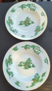 2 cuencos de sopa NARUMI China patrón MANCHU sauce verde Japón vintage con borde - Imagen 1 de 4