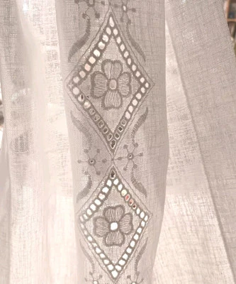 TENDINA A METRAGGIO FINESTRA TESSUTO RICAMO SANGALLO BIANCO misto lino larg cm45 - Immagine 1 di 4