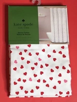 KATE SPADE HEARTS 💕 CORTINA DE DUCHA DE TELA DE DISEÑO SAN VALENTÍN 72” X 72” NUEVA CON ETIQUETAS Foto 1 de 4