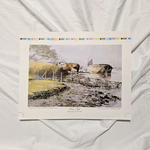 Leon Olin Limited Edition Vintage Print "Low Tide" Painting Of Boats Seascape - Bild 1 von 6