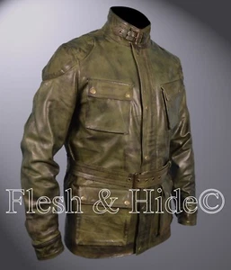 Genuine Waxed Sheepskin Leather Benjamin Button Brad Pitt Motorcycle Coat - Picture 1 of 6