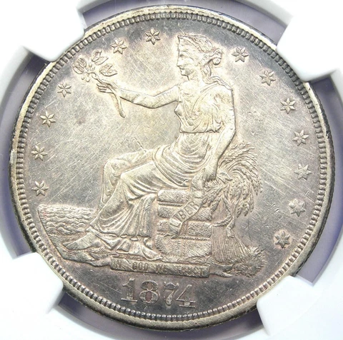 1874-CC Trade Silver Dollar T$1 - NGC AU Details - Rare Carson City Coin! Cover
