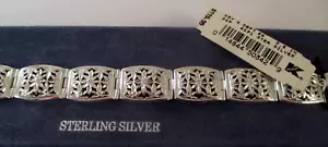 STERLING SILVER OPEN LINK DIAMOND CUT BRACELET 7-5/8" - Picture 1 of 8