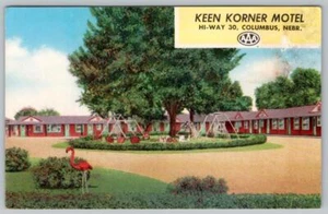 TARJETA POSTAL COLÓN NEBRASKA KEEN KORNER MOTEL ROSA FLAMENCO PATIO DE RECREO AÑOS 40-50 - Imagen 1 de 2