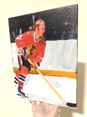 Pintura de hockey Bobby Hull Chicago 11x14 arte de hockey firmado por el artista Foto 1 de 3