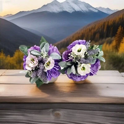 New Boho Bridesmaid Bouquets Wedding Purple Roses Lavender Artifical Lot Of 2 - Image 1 of 4