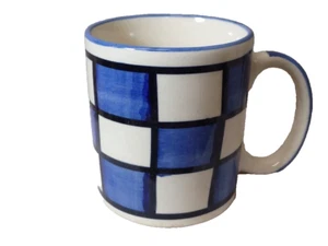 (6) Dadoos Bone China COFFEE MUGS CUPS w/ Blue Checkered Design NOS - Picture 1 of 9