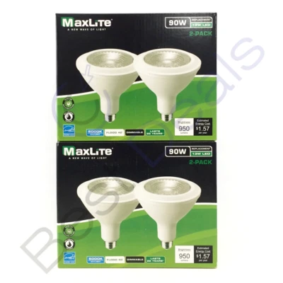 4 Pack Maxlite PAR38 LED Flood Light Bulb 13W=90W Dimmable 5000K Indoor Outdoor - Image 1 of 4