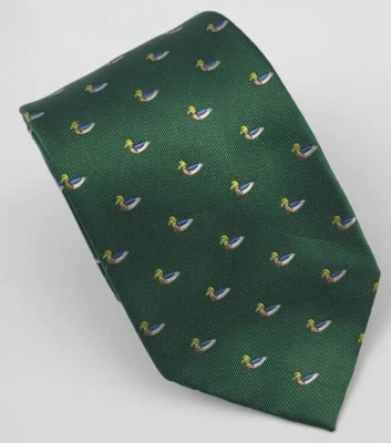 Corbata de seda Chaps verde beige geométrica patos hombre ajustada 56 x 3 Foto 1 de 4