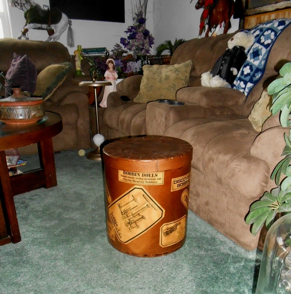 Retro Industrial Display Barell Sewing Drum Sew Box Bobbins England 16"x14" - Image 1 of 4