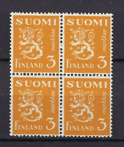 Finland 1945 Sc# 175c Arms of Republic 3m yellow block 4 MNH Cover
