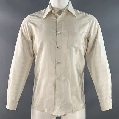 Рубашка с длинным рукавом PRADA размер S белая бежевая в полоску шелк изогнутый вырез один карман - Изображение 1 из 4