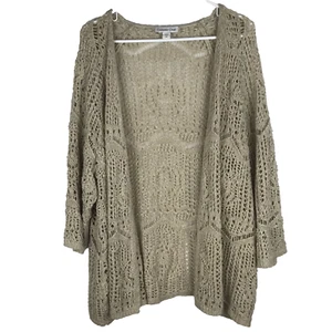 Coldwater Creek Open Knit Cardigan Sweater 3/4 Sleeve Beige Beachy Boho Size 2X - Picture 1 of 9