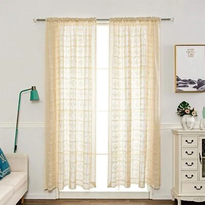 Cortinas de cortina de renda vintage boho de crochê para sala de estar fazenda decoração para casa - Imagem 1 de 4