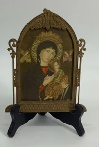Antiguo Marco Litográfico Art Deco de Latón Finamente Fundido IHS Christograma María Jesús - Imagen 1 de 12