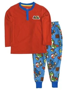 Super Mario Boys Red & Blue Waffle Fleece Gamer Pajamas Sleep Set - Picture 1 of 1