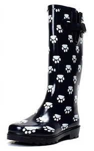 woman's Rain Boots Lady Rubber Rain Boot Blue with white foot print - Picture 1 of 3