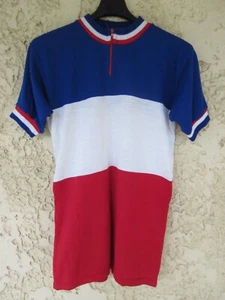 Maillot cycliste CHAMPION DE FRANCE vintage années 70 shirt jersey tricolore 5 - Picture 1 of 4