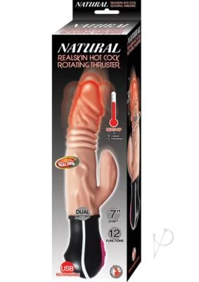 Natural Realskin Hot Cock Rotating Thruster Rechargeable Warming Rabbit - Image 1 of 2