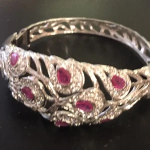 $600Genuine 11.20CT Blue Sapphire 925 Sterling Silver Bangle Bracelet - Picture 1 of 6