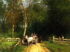 Peinture à l'huile paysage & calèche figurines cheval A-Country-Home-Herman-Herzog art
