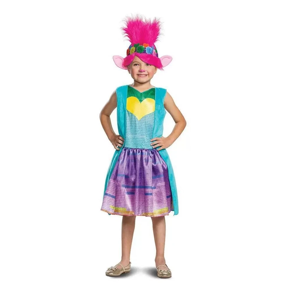 Disguise Trolls World Tour Poppy Full Costume Medium 7-8 Dress & Headpiece A162