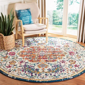 SAFAVIEH Madison Collection Area Rug - 3' Round, Ivory & Orange, Boho Chic Medal - Picture 1 of 12