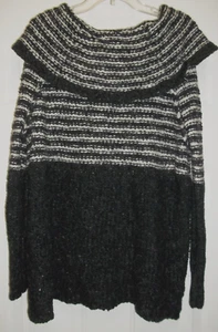 Free People XS Loose Knit Oversized Cowl Neck Sweater Black White Wool Mohair - Picture 1 of 6