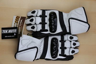 Guantes de moto de cuero de fibra de carbono-Guantelete blanco mitad costo de Alpine Stars Foto 1 de 4